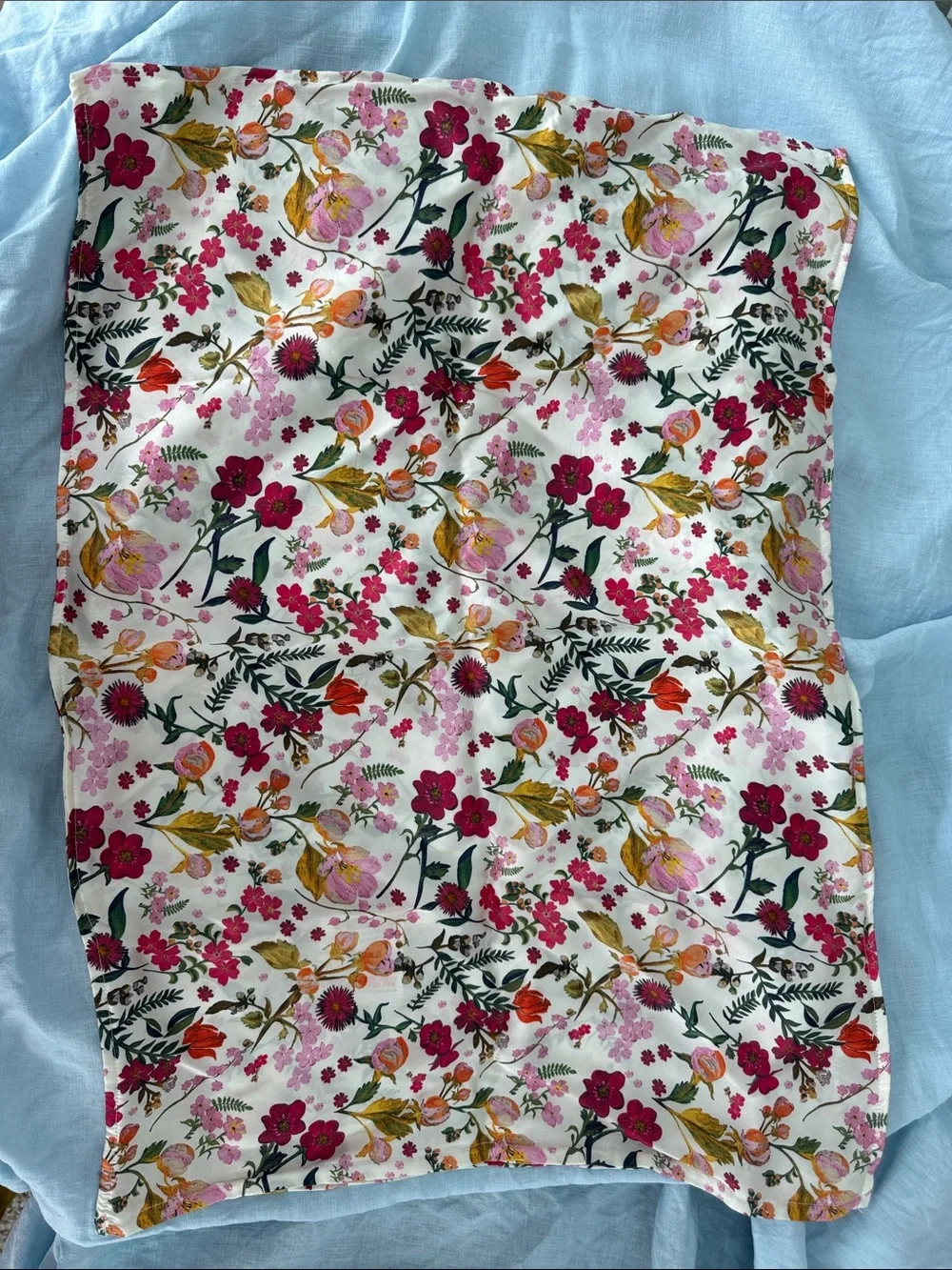 Coco & Wolf Heidi Floral Silk Pillowcases/Cream Base/Pink & Green Floral Print